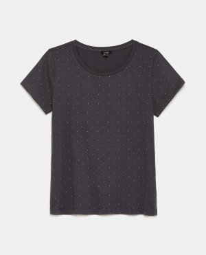 Женская футболка с круглым вырезом в горошек из чистого хлопка , темно-серый Iwie