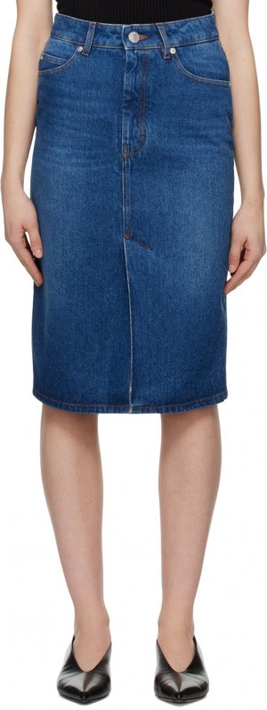 Синяя джинсовая юбка-миди с выцветшими узорами Ami Paris