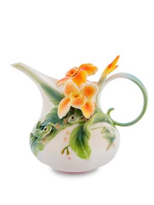 Заварочный чайник Лягушки и цветы канны (Pavone) Pavone. Цвет: светло-зеленый, белый