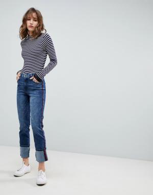 Прямые джинсы с контрастными полосками -Синий Esprit