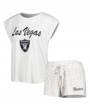 Женский комплект для сна из белой и кремовой трикотажной футболки шорт Las Vegas Raiders Montana Concepts Sport