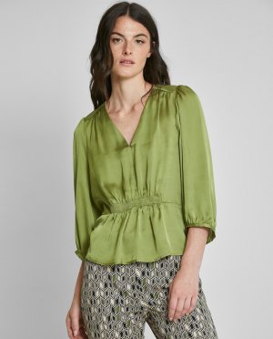 Женская блузка с расклешенным низом и V-образным вырезом , зеленый Trucco
