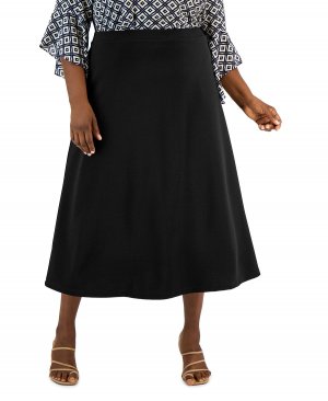 Однотонная юбка-миди со швами больших размеров без застежки , черный Kasper
