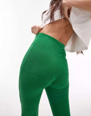 Зеленые расклешенные брюки из эластичного шнура Topshop. Цвет: зеленый