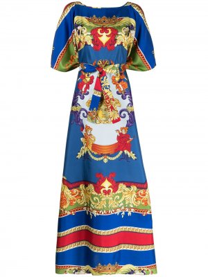 Шелковое пляжное платье с принтом Barocco Versace. Цвет: разноцветный