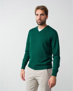Зеленый мужской свитер с V-образным вырезом , Etiem. Цвет: зеленый