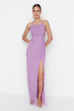 Платье для вечернего и выпускного вечера - Фиолетовый Асимметричный Trendyol