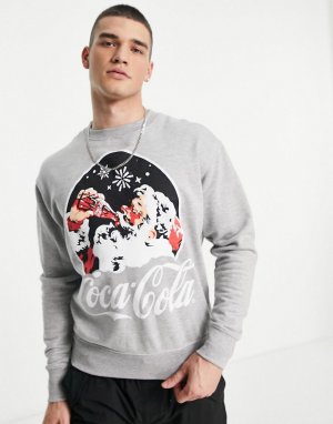 Серый свитшот с принтом Санта-Клауса и надписью Coca Cola MERCH CMT LTD