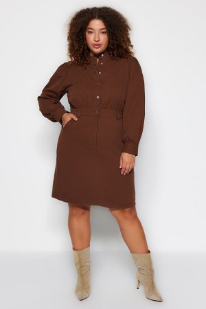 Платье больших размеров – коричневое базовое , коричневый Trendyol