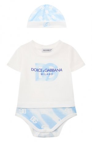 Комплект из боди и шапки Dolce & Gabbana. Цвет: голубой