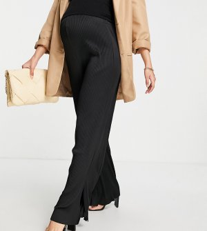 Черные широкие плиссированные брюки с разрезом по бокам и посадкой над животом ASOS DESIGN Maternity-Черный цвет Maternity