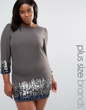 Цельнокройное платье с декоративной отделкой на юбке Plus Praslin. Цвет: серый