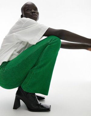 Зеленые расклешенные брюки из эластичного вельвета Petite Topshop