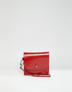 Миниатюрный кожаный бумажник со съемным ремешком -Красный ASOS DESIGN