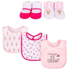 Подарочный набор нагрудники + носочки Ice Cream Hudson Baby. Цвет: розовый