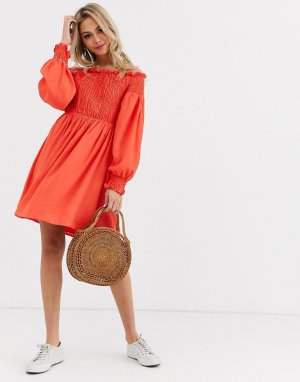 Короткое приталенное платье со спущенными плечами -Оранжевый Glamorous