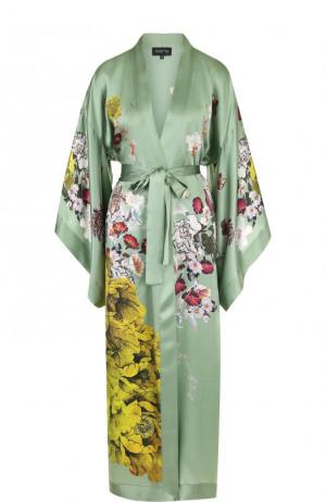 Шелковый халат с принтом и поясом Meng. Цвет: зеленый