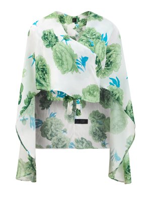 Свободная блуза-парео на запах с флористическим принтом FISICO. Цвет: зеленый