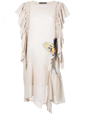 Драпированное платье с вышивкой птицы Maurizio Pecoraro. Цвет: бежевый