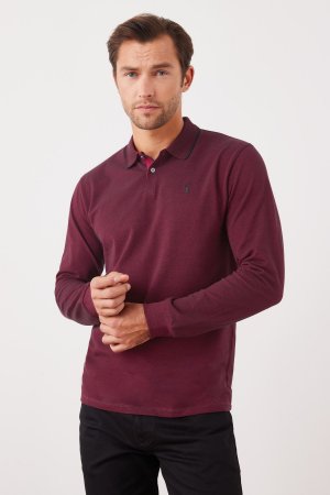 Бордовая оксфордская рубашка-поло из пике с длинными рукавами Next