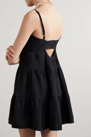 HONORINE ярусное льняное платье мини Jill, черный