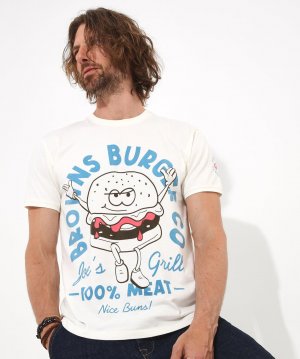 Винтажная футболка с круглым вырезом и короткими рукавами надписью Browns Burger графикой быстрого питания , мультиколор Joe