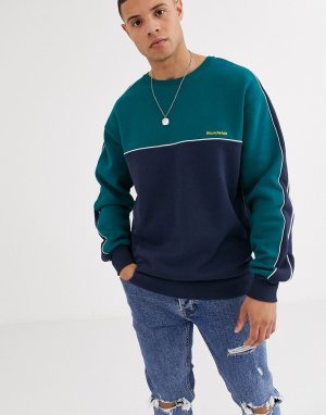 Темно-синий свитер в стиле колор блок с отделкой New Look
