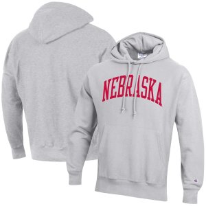 Мужской пуловер с капюшоном Heathered Grey Nebraska Huskers Team Arch обратного переплетения Champion