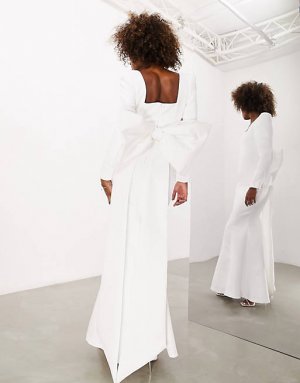 Эффектное свадебное платье цвета слоновой кости с квадратным вырезом и бантом на спине ASOS EDITION Toby