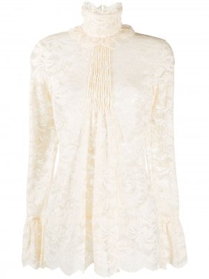 Кружевная блузка с высоким воротником Paco Rabanne. Цвет: белый