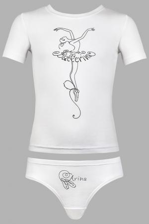 Комплект: футболка, трусы Arina Ballerina. Цвет: белый
