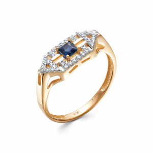 Кольцо, красное золото, 585 проба, родирование, сапфир, размер 18, синий VESNA jewelry. Цвет: синий/золотистый