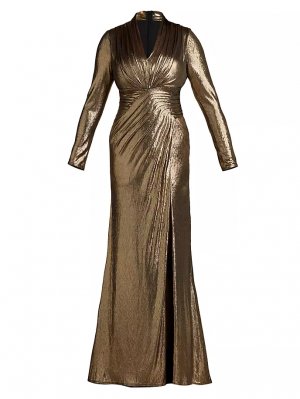 Платье из джерси цвета металлик с V-образным вырезом и эффектом , цвет bronze Tadashi Shoji
