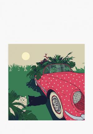 Постер oh so me «I love my car and cat». Цвет: разноцветный