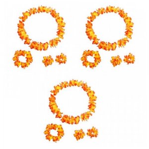 Гавайский набор, цвет оранжевый, 4 предмета: ожерелье лея, венок, 2 браслета (Набор 3 шт.) Happy Pirate. Цвет: оранжевый