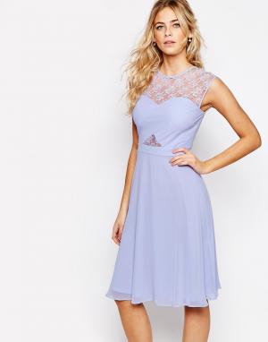 Платье миди с кружевным топом и перекрестным дизайном Elise Ryan. Цвет: фиолетовый