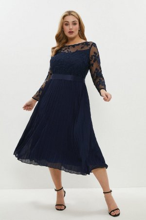 Платье миди с длинными рукавами и вышивкой больших размеров , темно-синий Coast