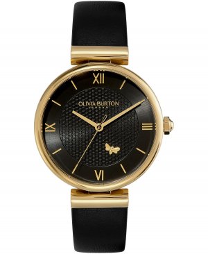 Женские часы Mini Bee с черным кожаным ремешком, 36 мм , черный Olivia Burton