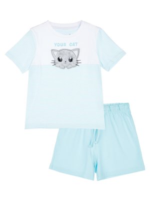 Комплект трикотажный фуфайка футболка шорты пижама классического пояс PLAYTODAY. Цвет: белый,голубой