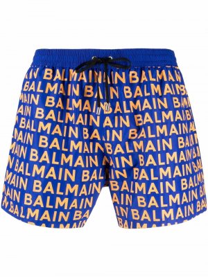 Плавки-шорты с логотипом Balmain. Цвет: синий