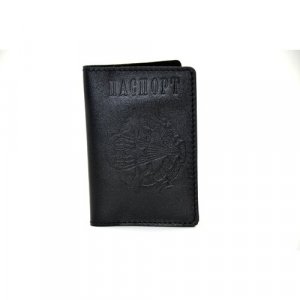 Обложка на паспорт с эмблемой ВДВ из натуральной кожи чёрного цвета 20 x 14 см. ручная работа NIS. Цвет: черный/черная