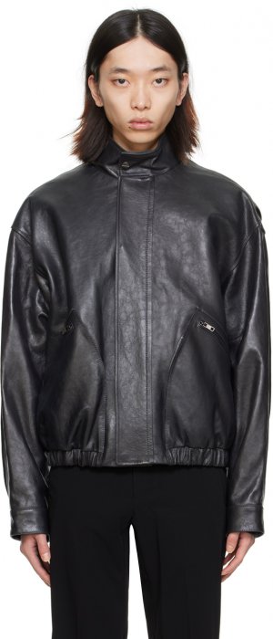 Черная кожаная куртка на молнии Wooyoungmi