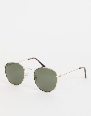 Круглые солнцезащитные очки в зеленой оправе стиле 70-х -Зеленый цвет New Look