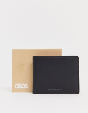 Черный кожаный бумажник с бордовой подкладкой и тиснением логотипа ASOS DESIGN Unrvlld Supply