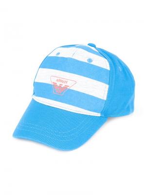 Полосатая кепка с логотипом Emporio Armani Kids. Цвет: синий