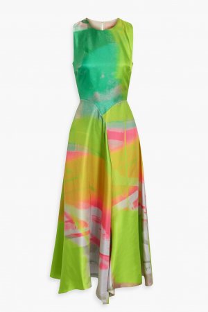Платье миди из шелкового атласа с принтом ROKSANDA, зеленый Roksanda