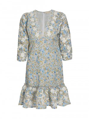 Мини-платье из смесовой льняной ткани с цветочным принтом byTiMo