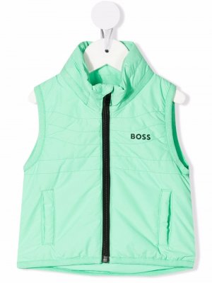 Жилет на молнии с логотипом BOSS Kidswear. Цвет: зеленый