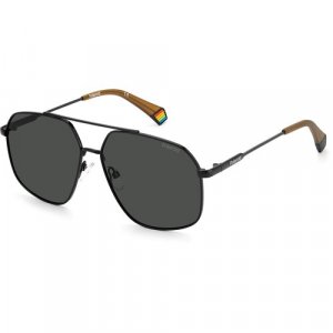 Солнцезащитные очки , авиаторы, оправа: металл, поляризационные, с защитой от УФ, черный Polaroid. Цвет: черный