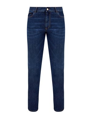 Окрашенные вручную джинсы с нашивкой из зернистой кожи CANALI. Цвет: синий